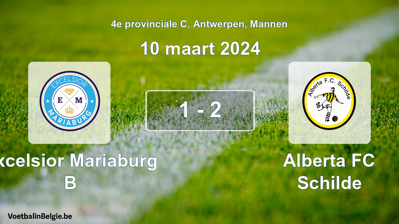 Gespeelde wedstrijd mannenvoetbal: Excelsior Mariaburg B - Alberta FC Schilde 1 - 2 (10 maart 2024)