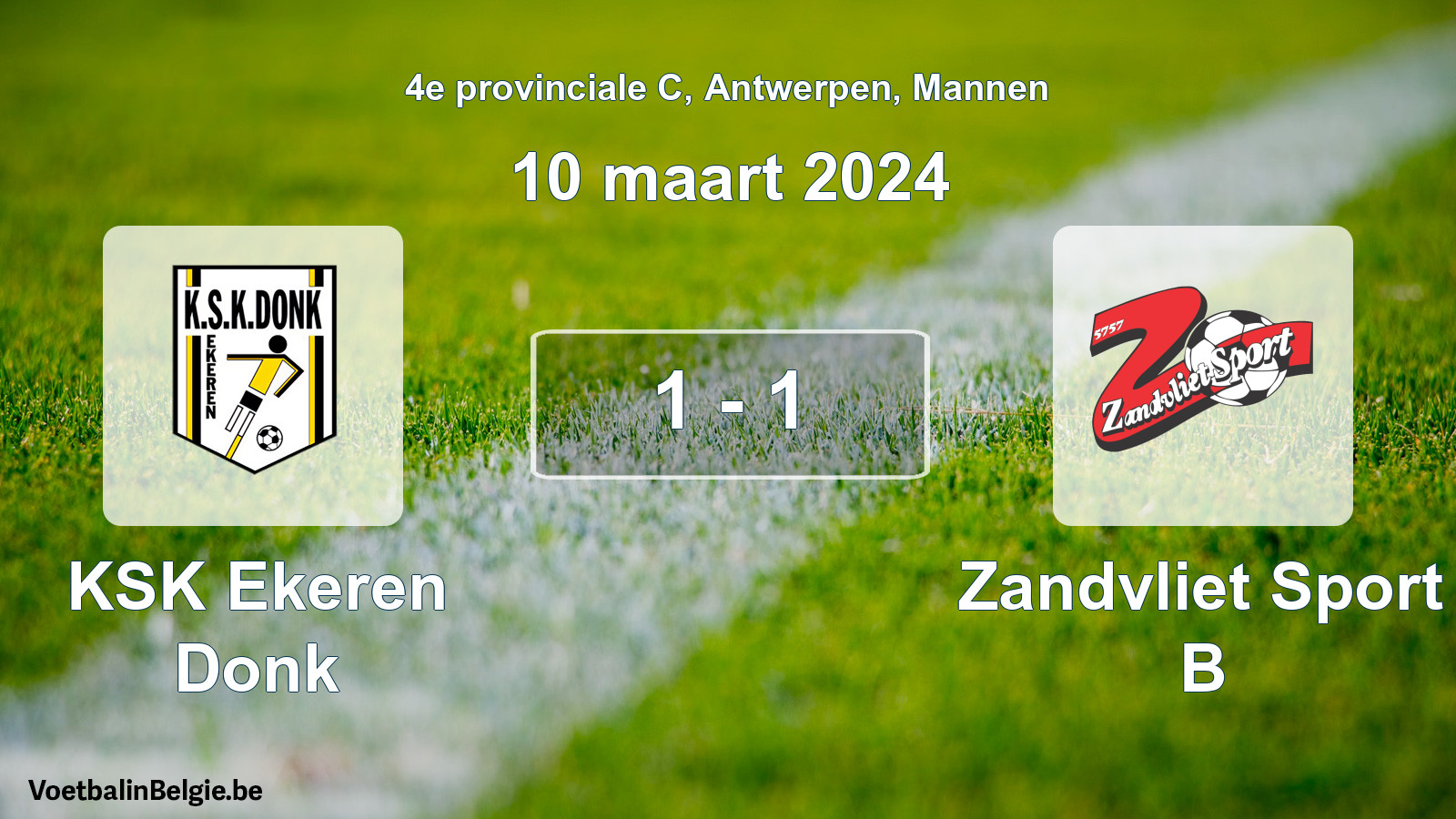 Gespeelde wedstrijd mannenvoetbal: KSK Ekeren Donk - Zandvliet Sport B 1 - 1 (10 maart 2024)