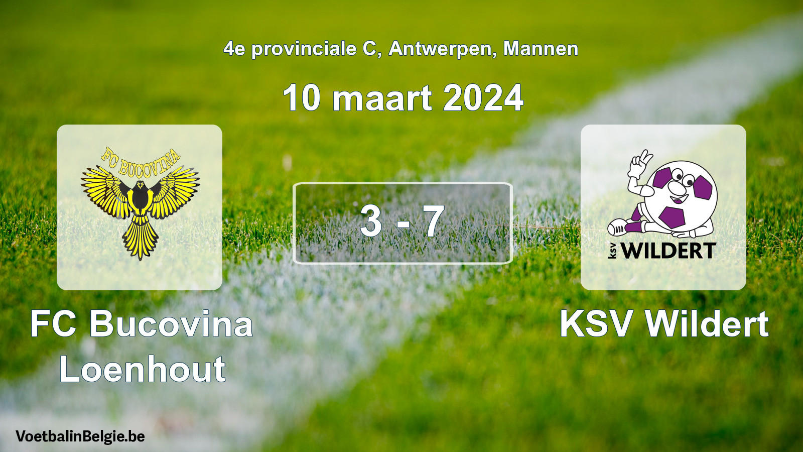 Gespeelde wedstrijd mannenvoetbal: FC Bucovina Loenhout - KSV Wildert 3 - 7 (10 maart 2024)