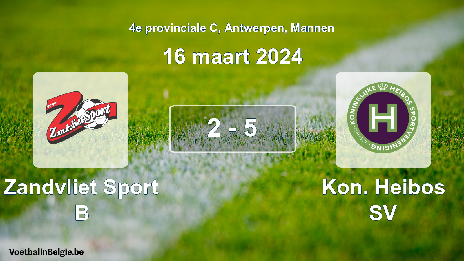 Gespeelde wedstrijd mannenvoetbal: Zandvliet Sport B - Kon. Heibos SV 2 - 5 (16 maart 2024)