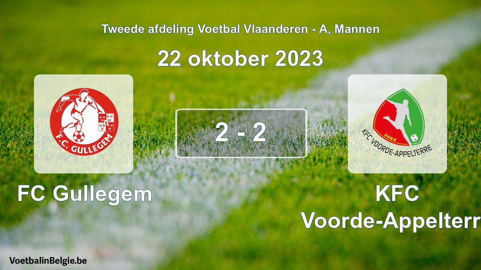Gespeelde wedstrijd mannenvoetbal: FC Gullegem - KFC Voorde-Appelterre 2 - 2 (22 oktober 2023)
