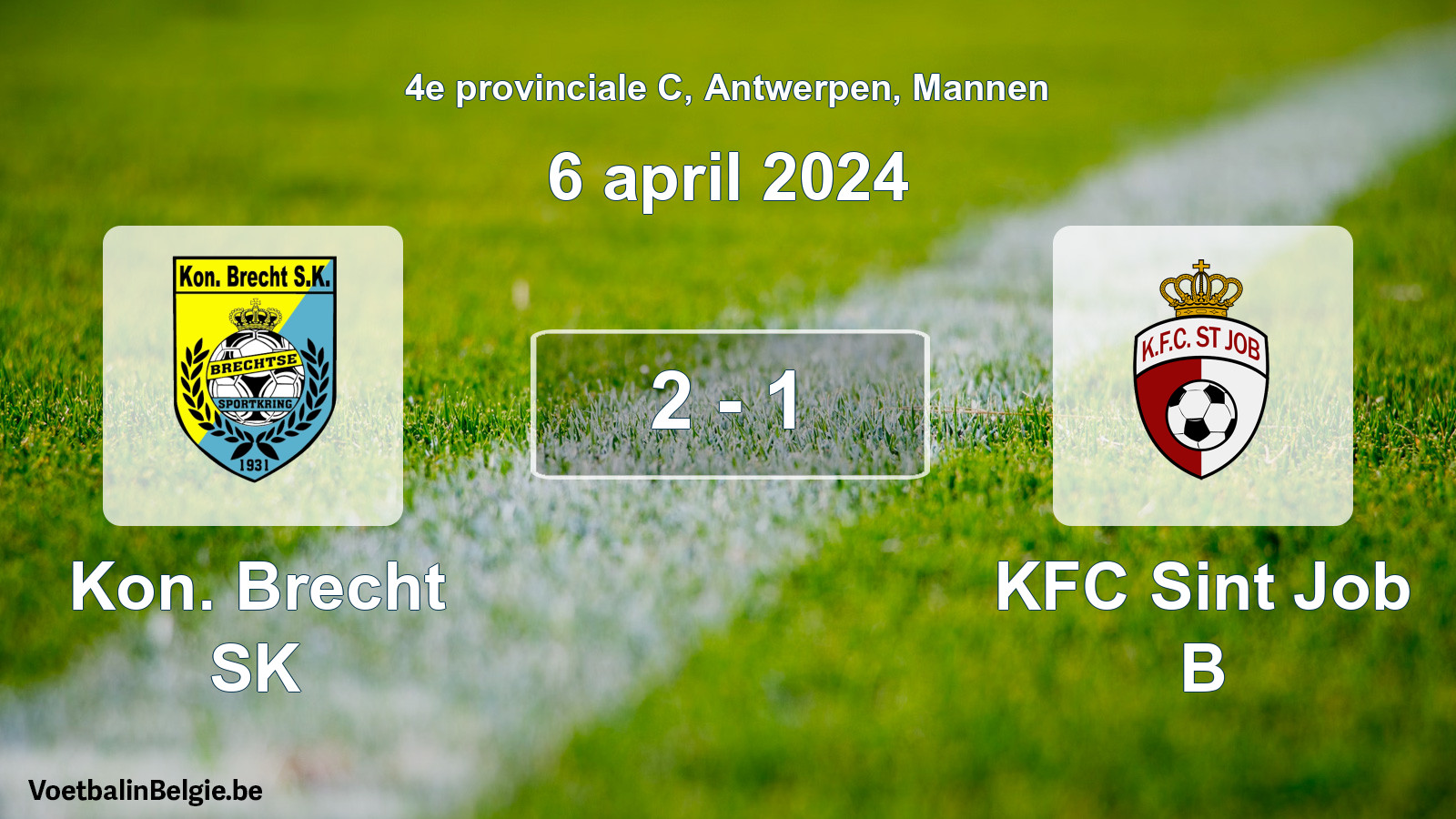 Gespeelde wedstrijd mannenvoetbal: Kon. Brecht SK - KFC Sint Job B 2 - 1 (6 april 2024)