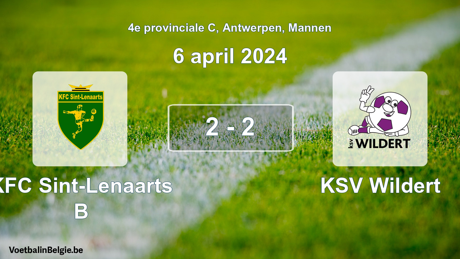 Gespeelde wedstrijd mannenvoetbal: KFC Sint-Lenaarts B - KSV Wildert 2 - 2 (6 april 2024)