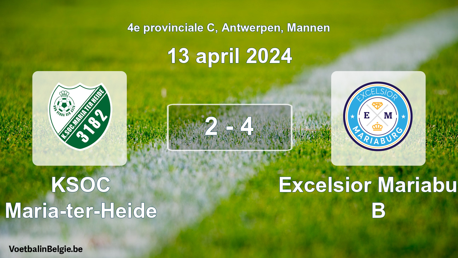 Played match men football: KSOC Maria-ter-Heide - Excelsior Mariaburg B 2 - 4 (13 April 2024)