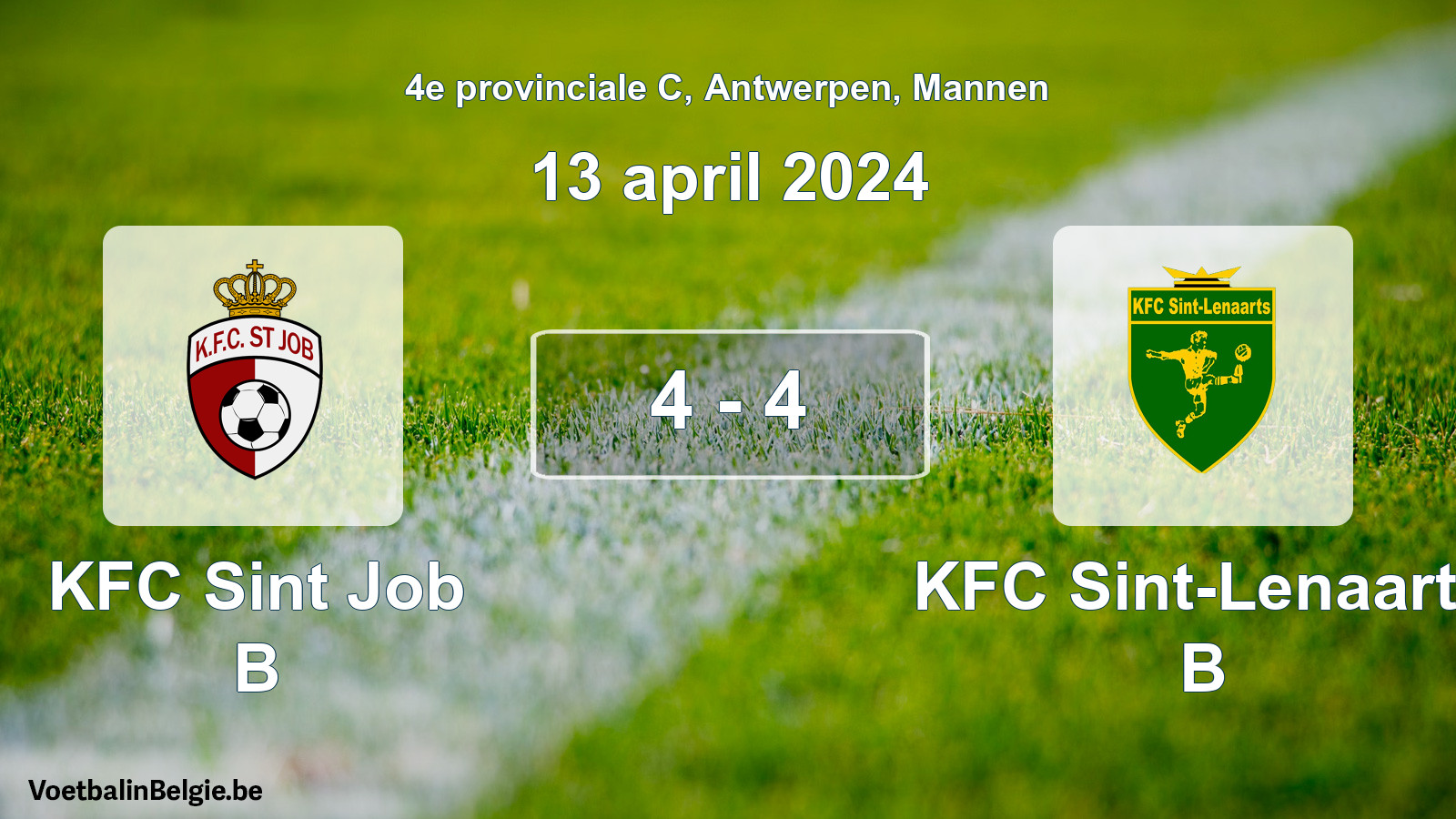 Gespeelde wedstrijd mannenvoetbal: KFC Sint Job B - KFC Sint-Lenaarts B 4 - 4 (13 april 2024)