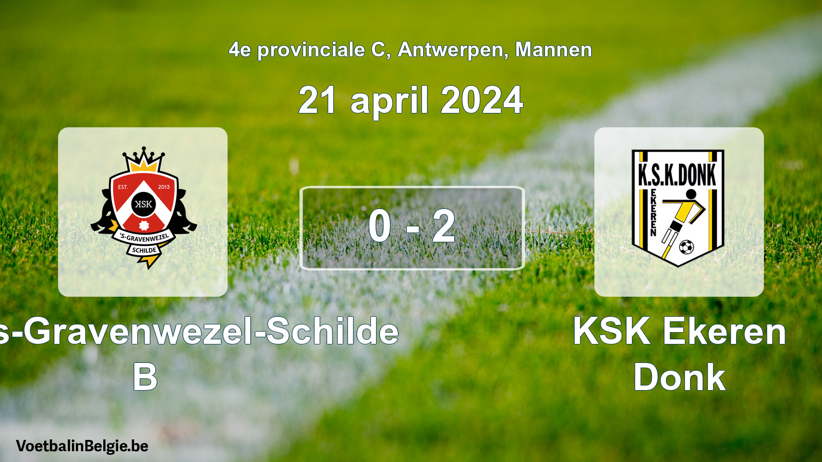 Gespeelde wedstrijd mannenvoetbal: KSK 's-Gravenwezel-Schilde B - KSK Ekeren Donk 0 - 2 (21 april 2024)