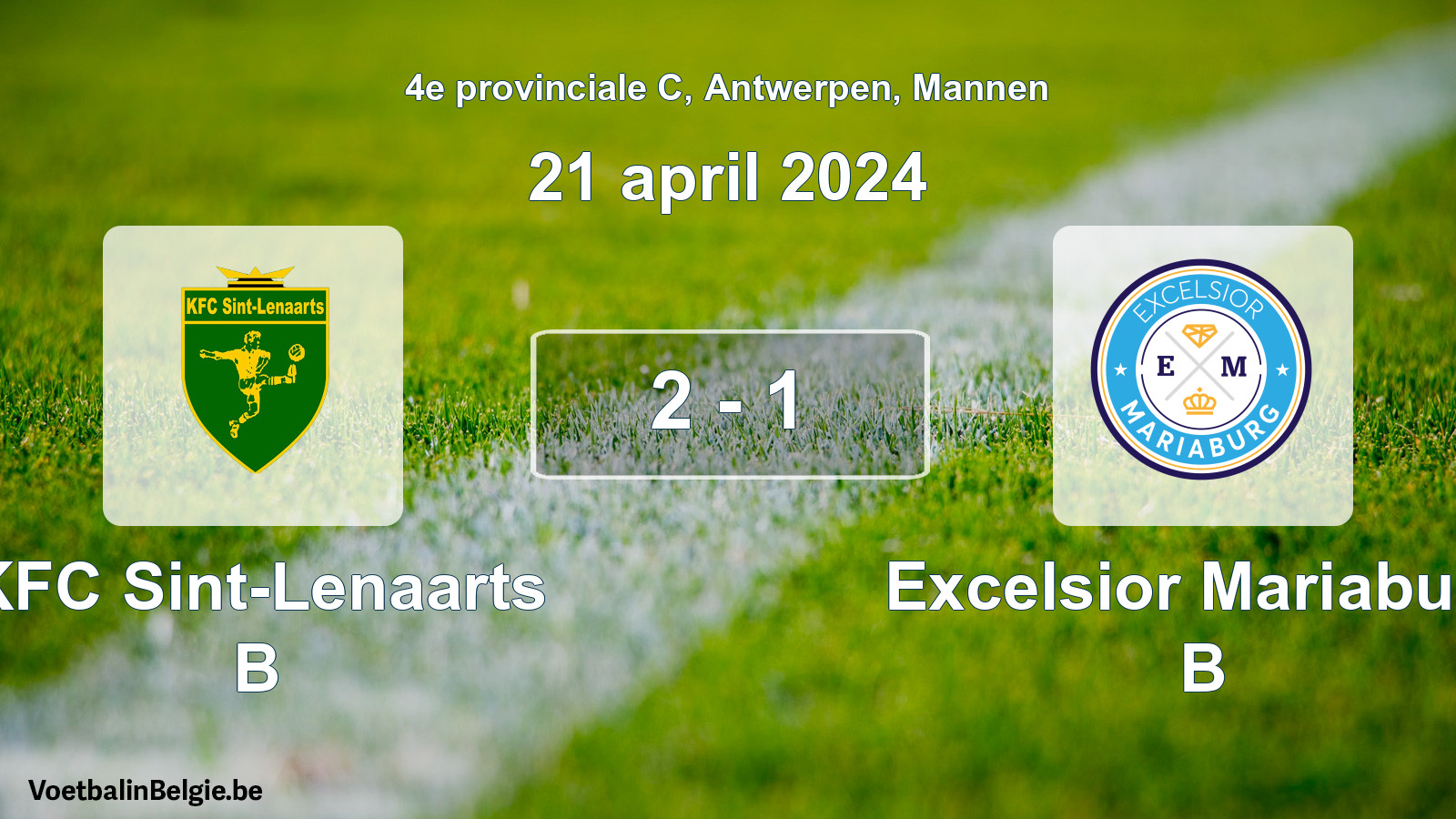 Played match men football: KFC Sint-Lenaarts B - Excelsior Mariaburg B 2 - 1 (21 April 2024)