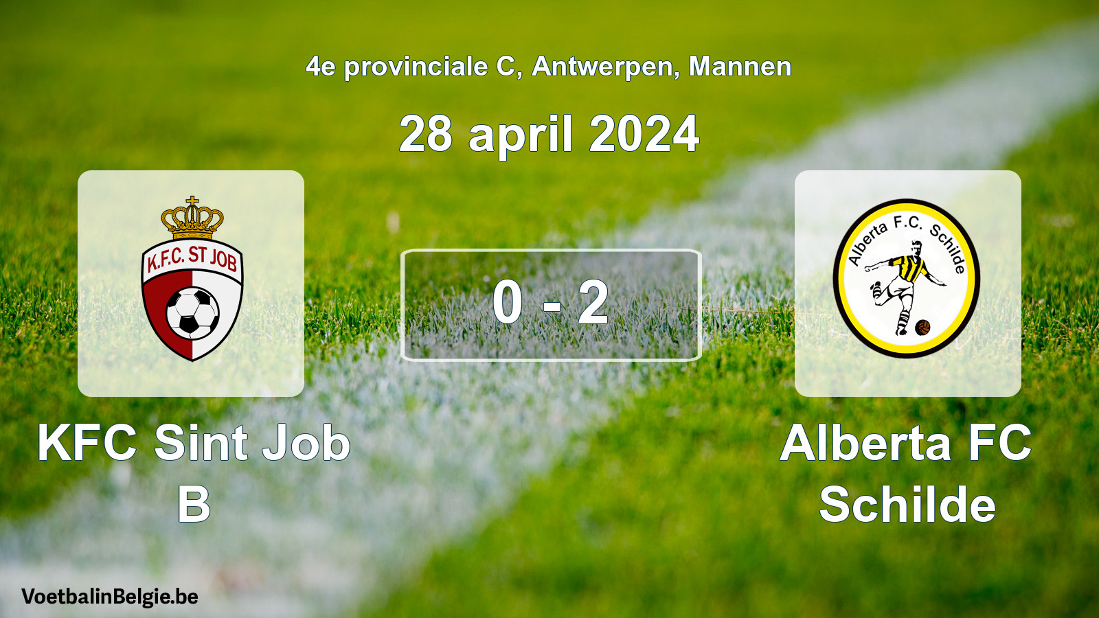 Gespeelde wedstrijd mannenvoetbal: KFC Sint Job B - Alberta FC Schilde 0 - 2 (28 april 2024)