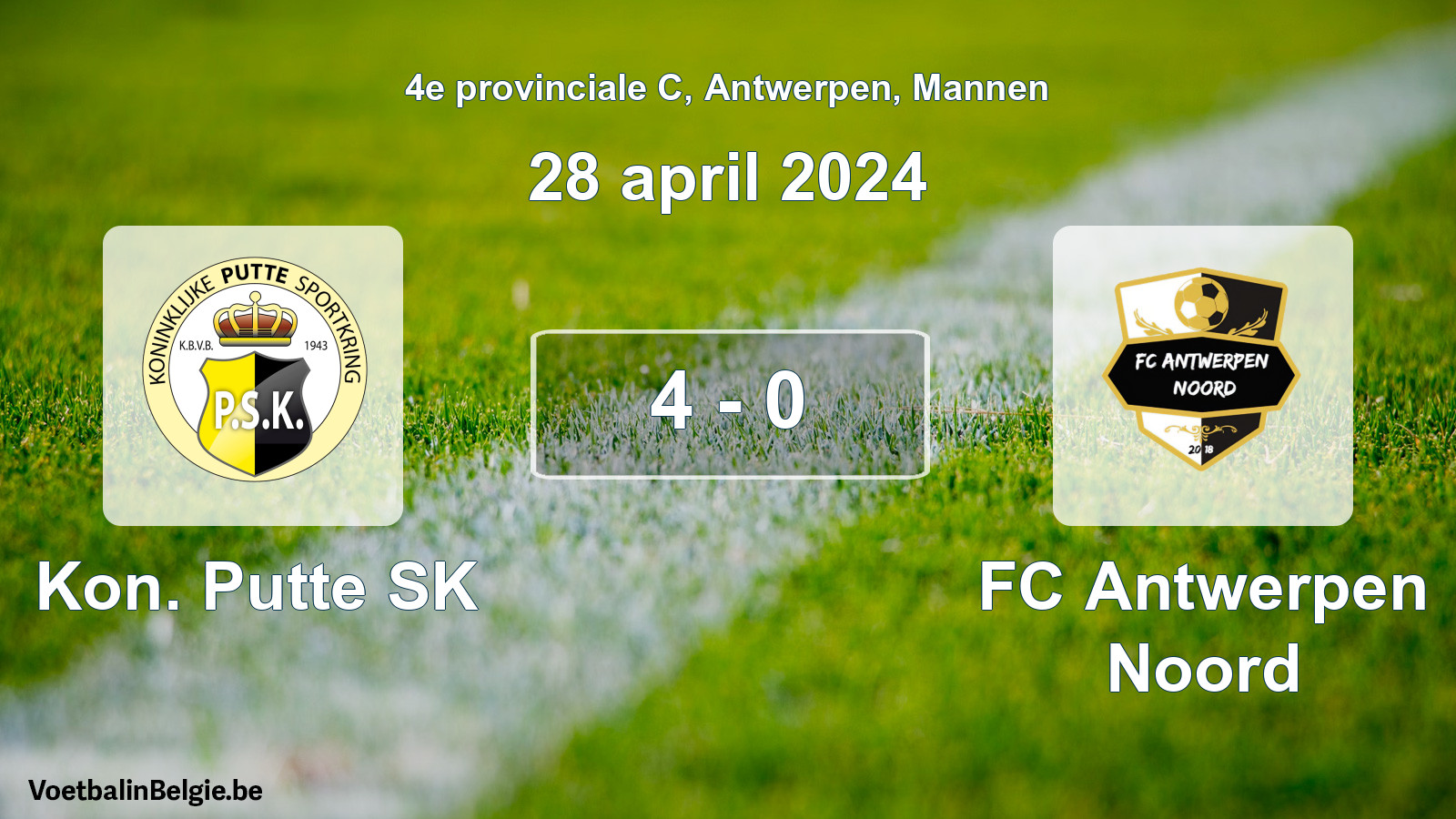 Gespeelde wedstrijd mannenvoetbal: Kon. Putte SK - FC Antwerpen Noord 4 - 0 (28 april 2024)