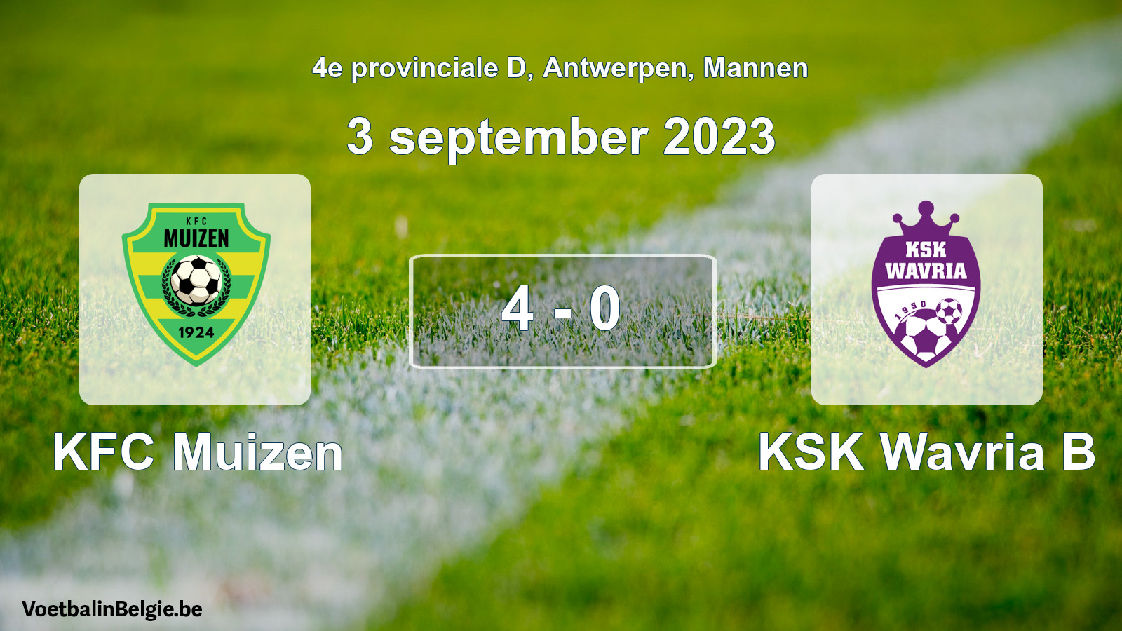 Gespeelde wedstrijd mannenvoetbal: KFC Muizen - KSK Wavria B 4 - 0 (3 september 2023)