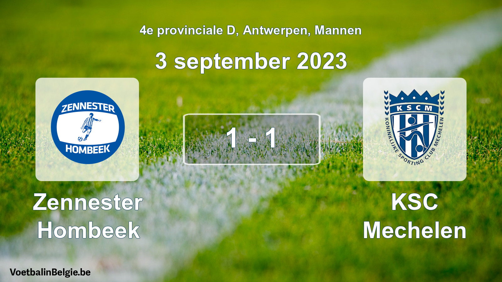 Gespeelde wedstrijd mannenvoetbal: Zennester Hombeek - KSC Mechelen 1 - 1 (3 september 2023)