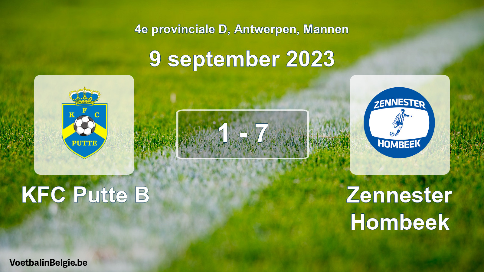Gespeelde wedstrijd mannenvoetbal: KFC Putte B - Zennester Hombeek 1 - 7 (9 september 2023)