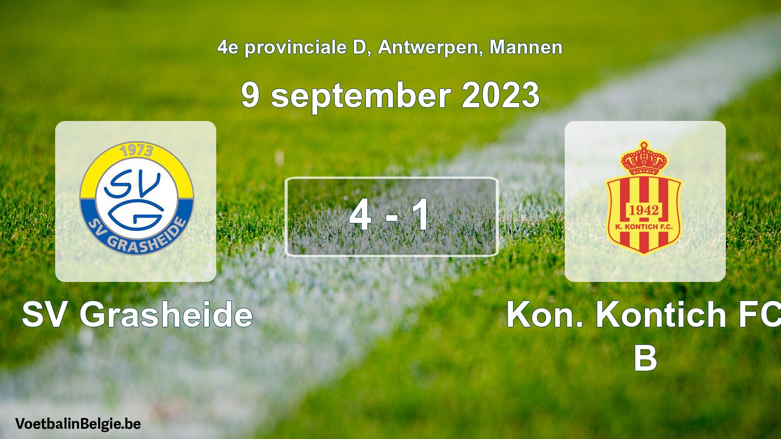 Gespeelde wedstrijd mannenvoetbal: SV Grasheide - Kon. Kontich FC B 4 - 1 (9 september 2023)