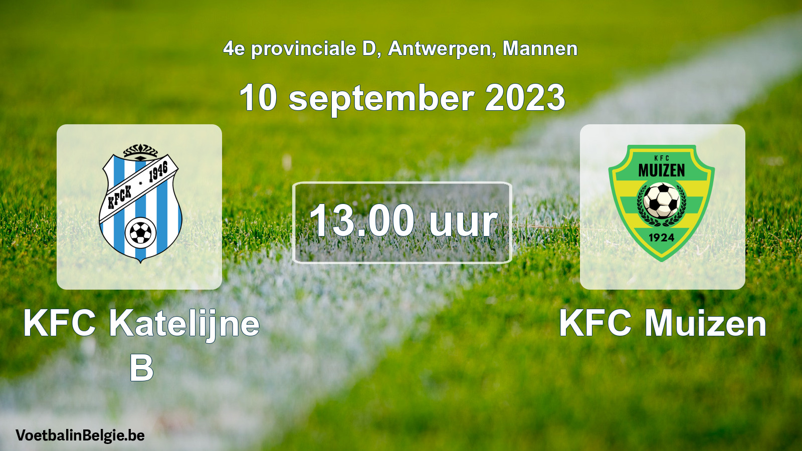 Match prévu football hommes: KFC Katelijne B - KFC Muizen (10 septembre 2023)