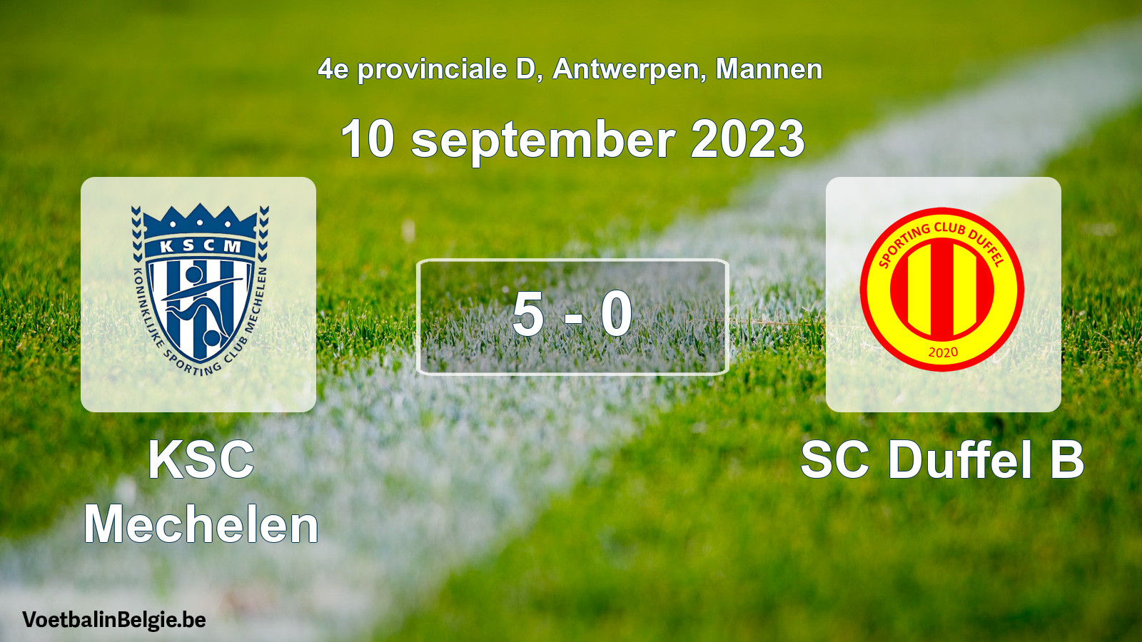 Gespeelde wedstrijd mannenvoetbal: KSC Mechelen - SC Duffel B 5 - 0 (10 september 2023)