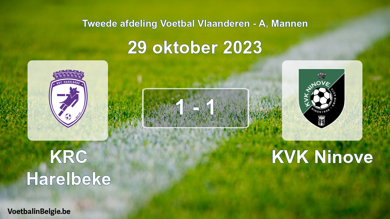 Gespeelde wedstrijd mannenvoetbal: KRC Harelbeke - KVK Ninove 1 - 1 (29 oktober 2023)