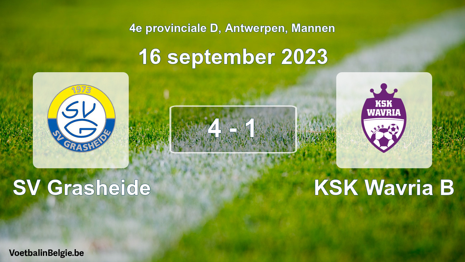 Gespeelde wedstrijd mannenvoetbal: SV Grasheide - KSK Wavria B 4 - 1 (16 september 2023)