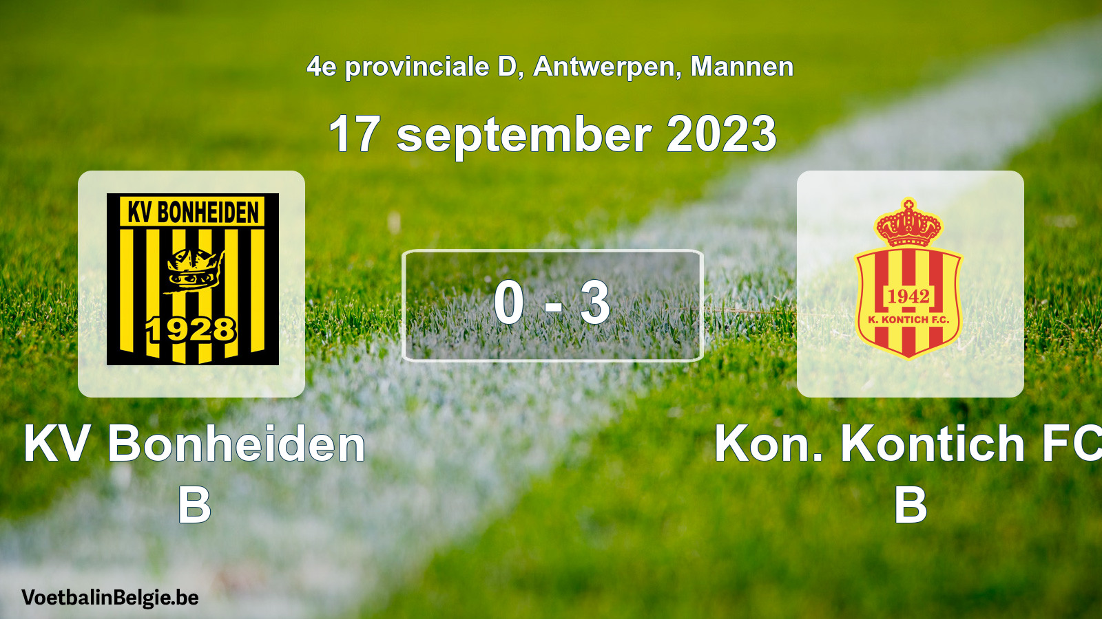 Gespeelde wedstrijd mannenvoetbal: KV Bonheiden B - Kon. Kontich FC B 0 - 3 (17 september 2023)