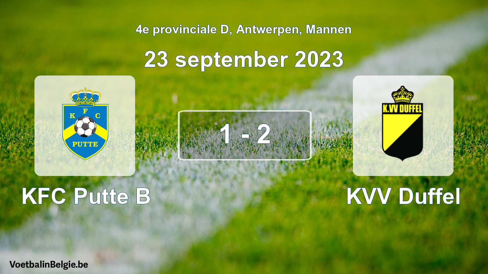 Gespeelde wedstrijd mannenvoetbal: KFC Putte B - KVV Duffel 1 - 2 (23 september 2023)