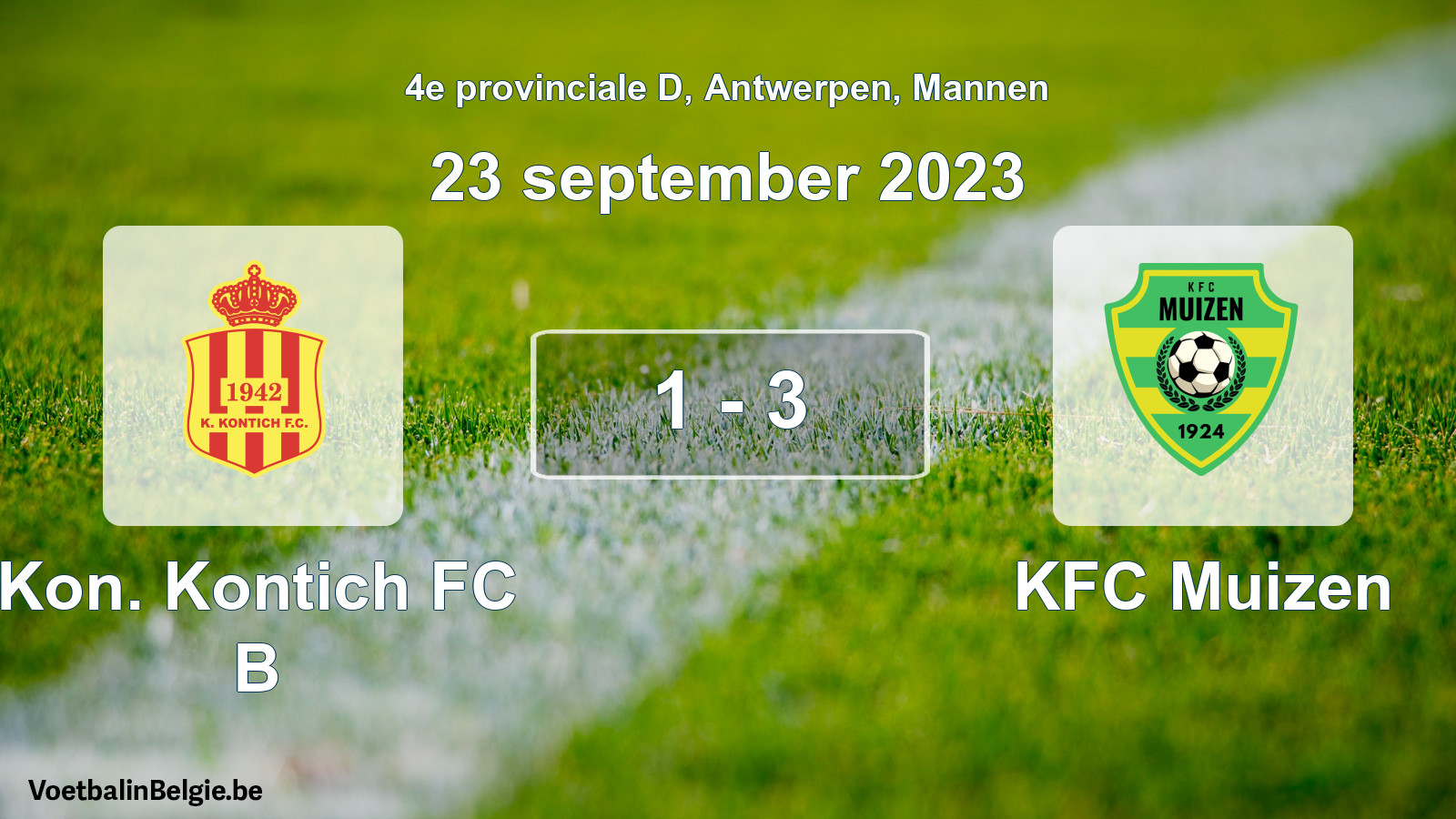 Gespeelde wedstrijd mannenvoetbal: Kon. Kontich FC B - KFC Muizen 1 - 3 (23 september 2023)