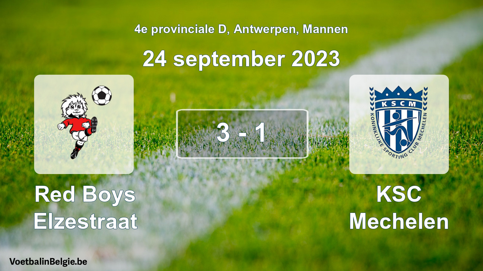 Gespeelde wedstrijd mannenvoetbal: Red Boys Elzestraat - KSC Mechelen 3 - 1 (24 september 2023)