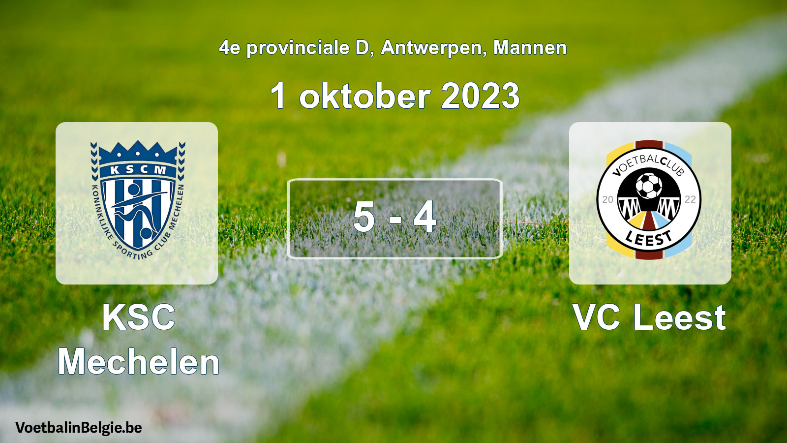Gespeelde wedstrijd mannenvoetbal: KSC Mechelen - VC Leest 5 - 4 (1 oktober 2023)