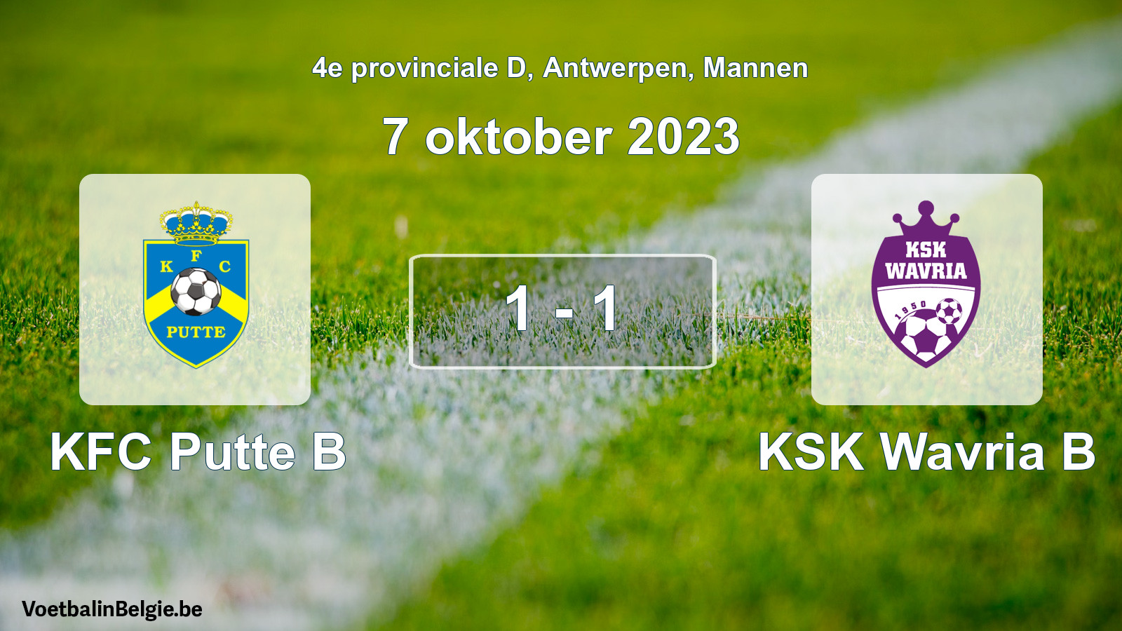 Gespeelde wedstrijd mannenvoetbal: KFC Putte B - KSK Wavria B 1 - 1 (7 oktober 2023)