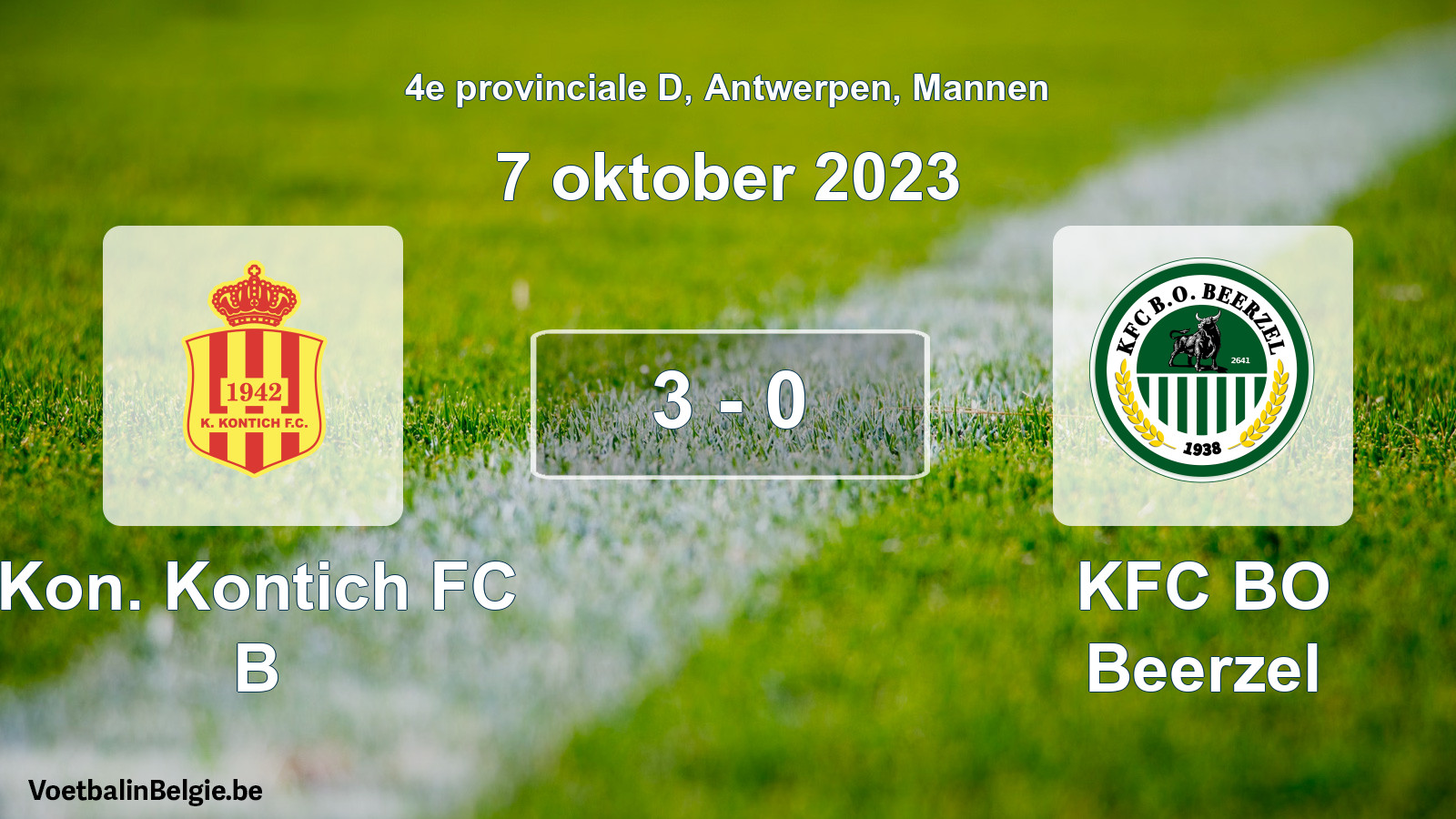 Gespeelde wedstrijd mannenvoetbal: Kon. Kontich FC B - KFC BO Beerzel 3 - 0 (7 oktober 2023)