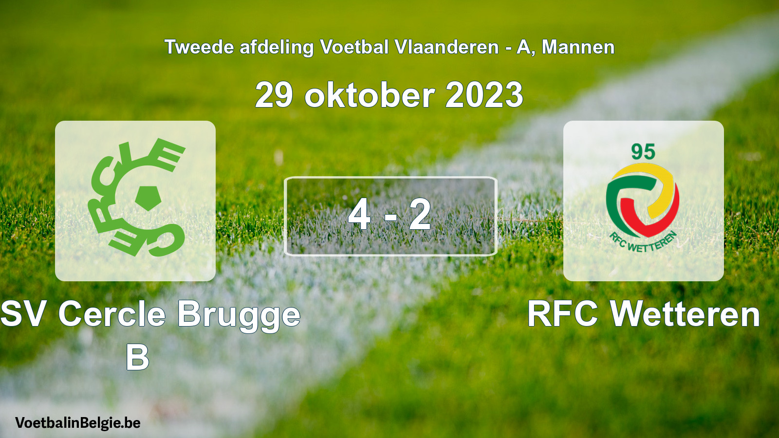 Gespeelde wedstrijd mannenvoetbal: KSV Cercle Brugge B - RFC Wetteren 4 - 2 (29 oktober 2023)