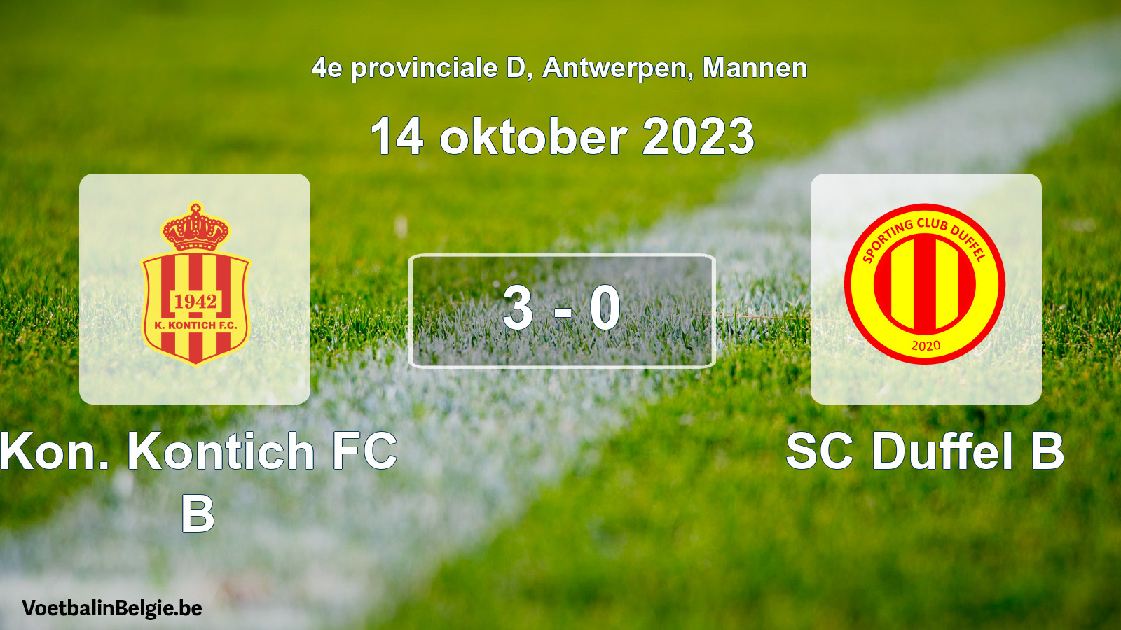 Gespeelde wedstrijd mannenvoetbal: Kon. Kontich FC B - SC Duffel B 3 - 0 (14 oktober 2023)