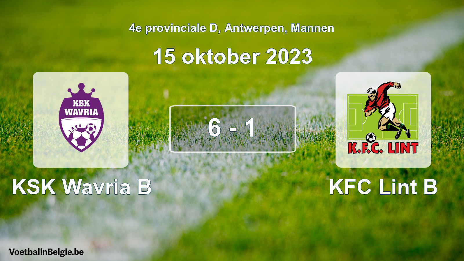 Gespeelde wedstrijd mannenvoetbal: KSK Wavria B - KFC Lint B 6 - 1 (15 oktober 2023)