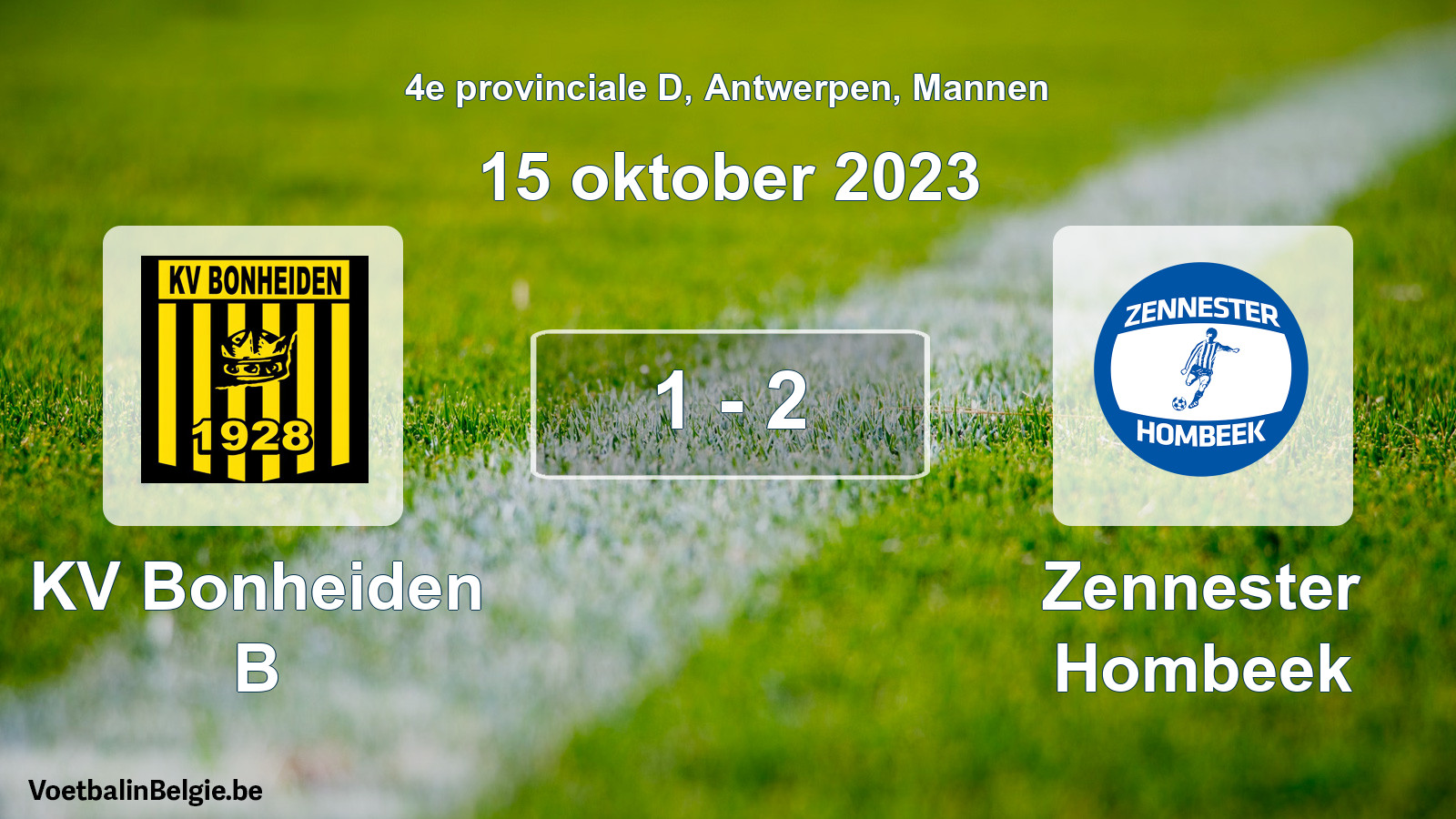 Gespeelde wedstrijd mannenvoetbal: KV Bonheiden B - Zennester Hombeek 1 - 2 (15 oktober 2023)