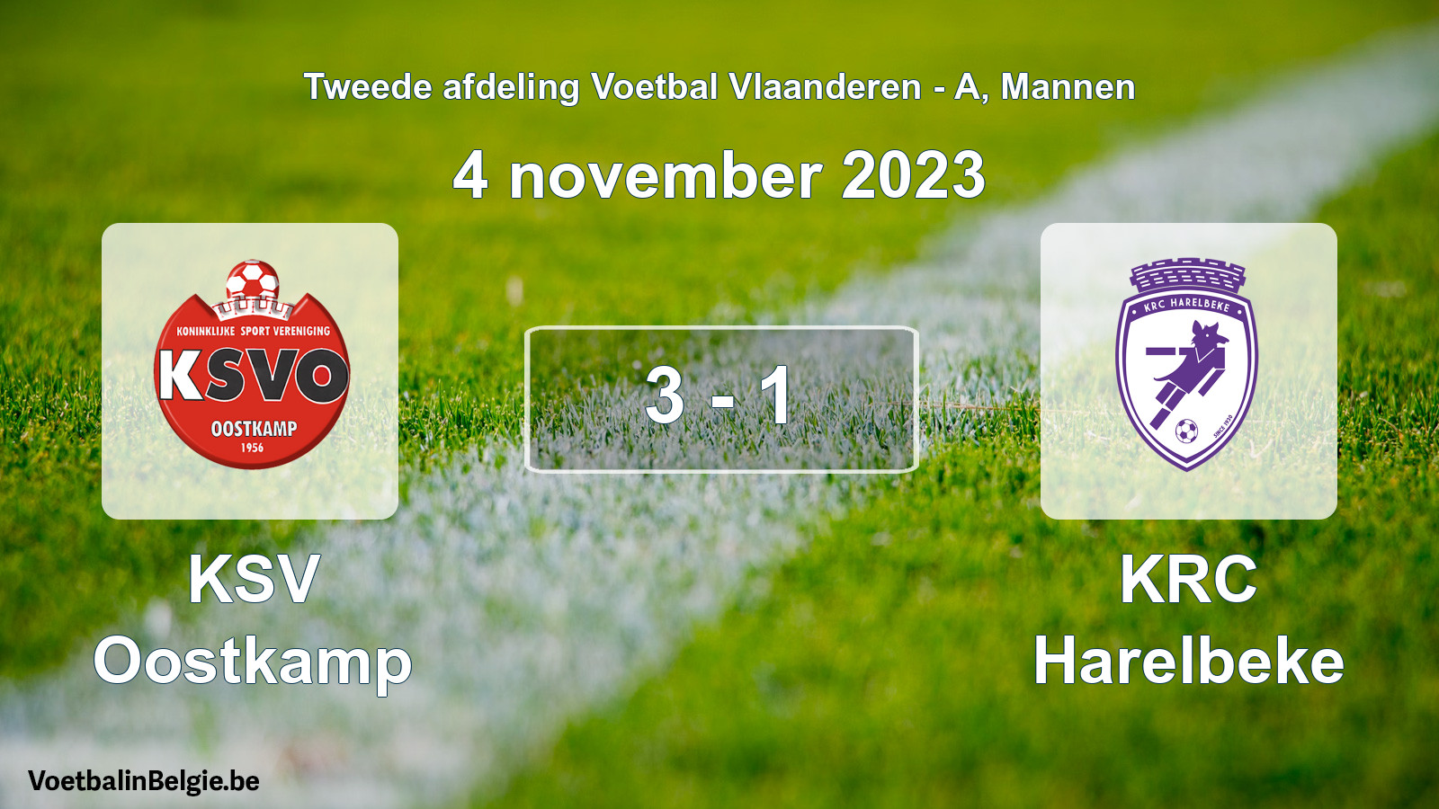 Gespeelde wedstrijd mannenvoetbal: KSV Oostkamp - KRC Harelbeke 3 - 1 (4 november 2023)