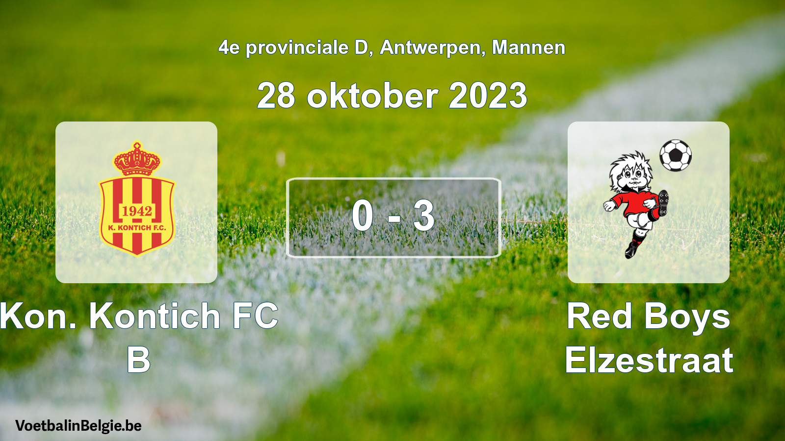 Gespeelde wedstrijd mannenvoetbal: Kon. Kontich FC B - Red Boys Elzestraat 0 - 3 (28 oktober 2023)