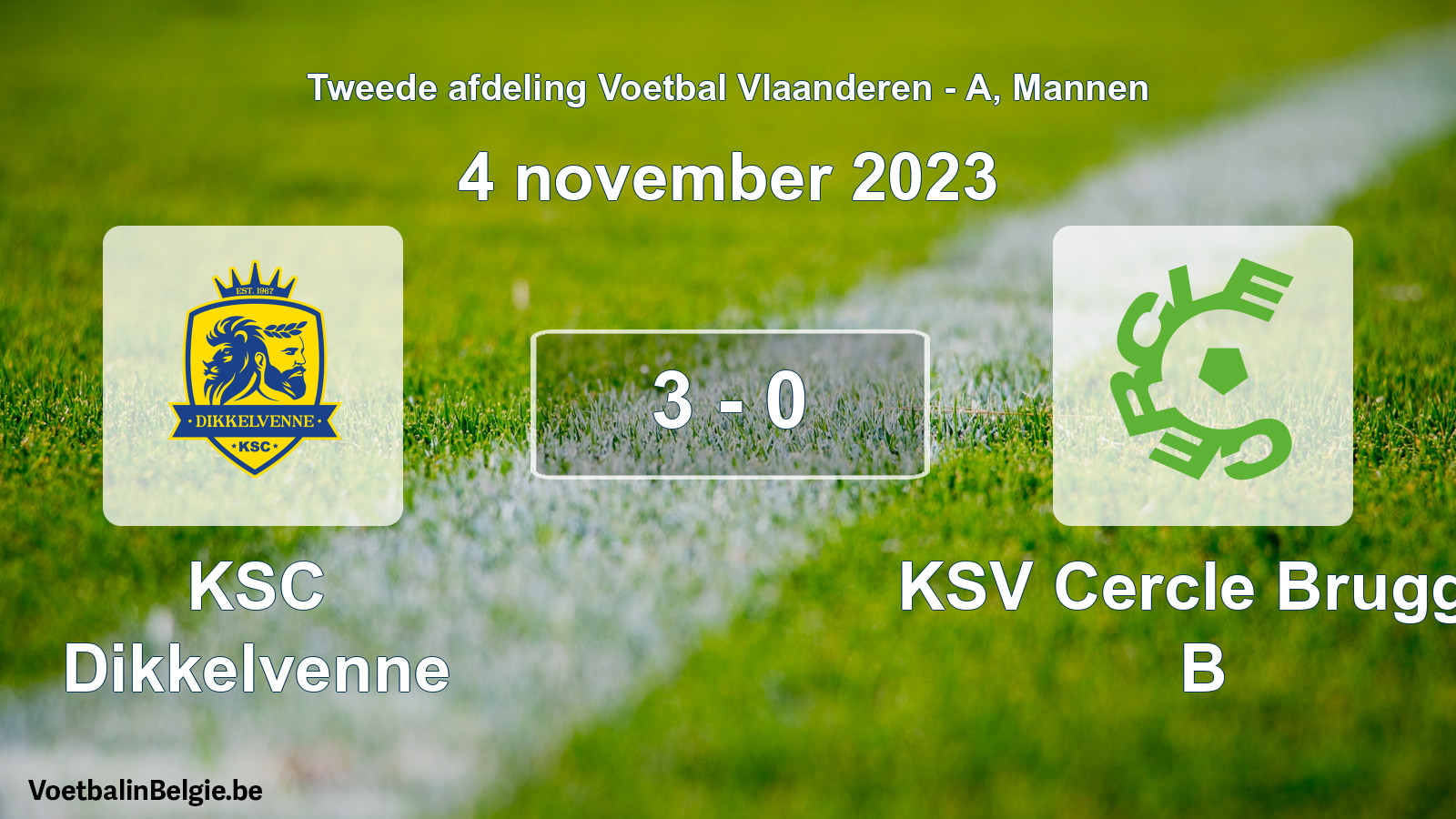 Gespeelde wedstrijd mannenvoetbal: KSC Dikkelvenne - KSV Cercle Brugge B 3 - 0 (4 november 2023)