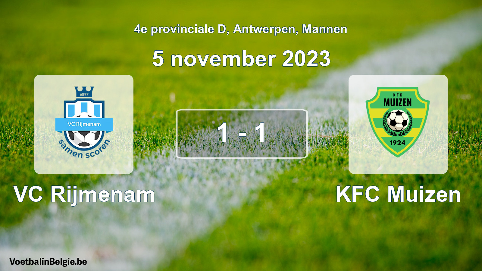 Gespeelde wedstrijd mannenvoetbal: VC Rijmenam - KFC Muizen 1 - 1 (5 november 2023)