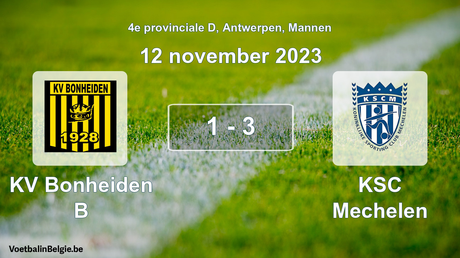 Gespeelde wedstrijd mannenvoetbal: KV Bonheiden B - KSC Mechelen 1 - 3 (12 november 2023)