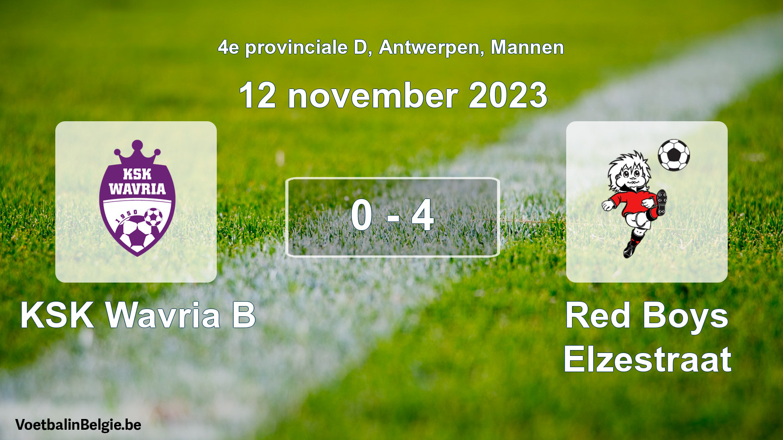 Gespeelde wedstrijd mannenvoetbal: KSK Wavria B - Red Boys Elzestraat 0 - 4 (12 november 2023)