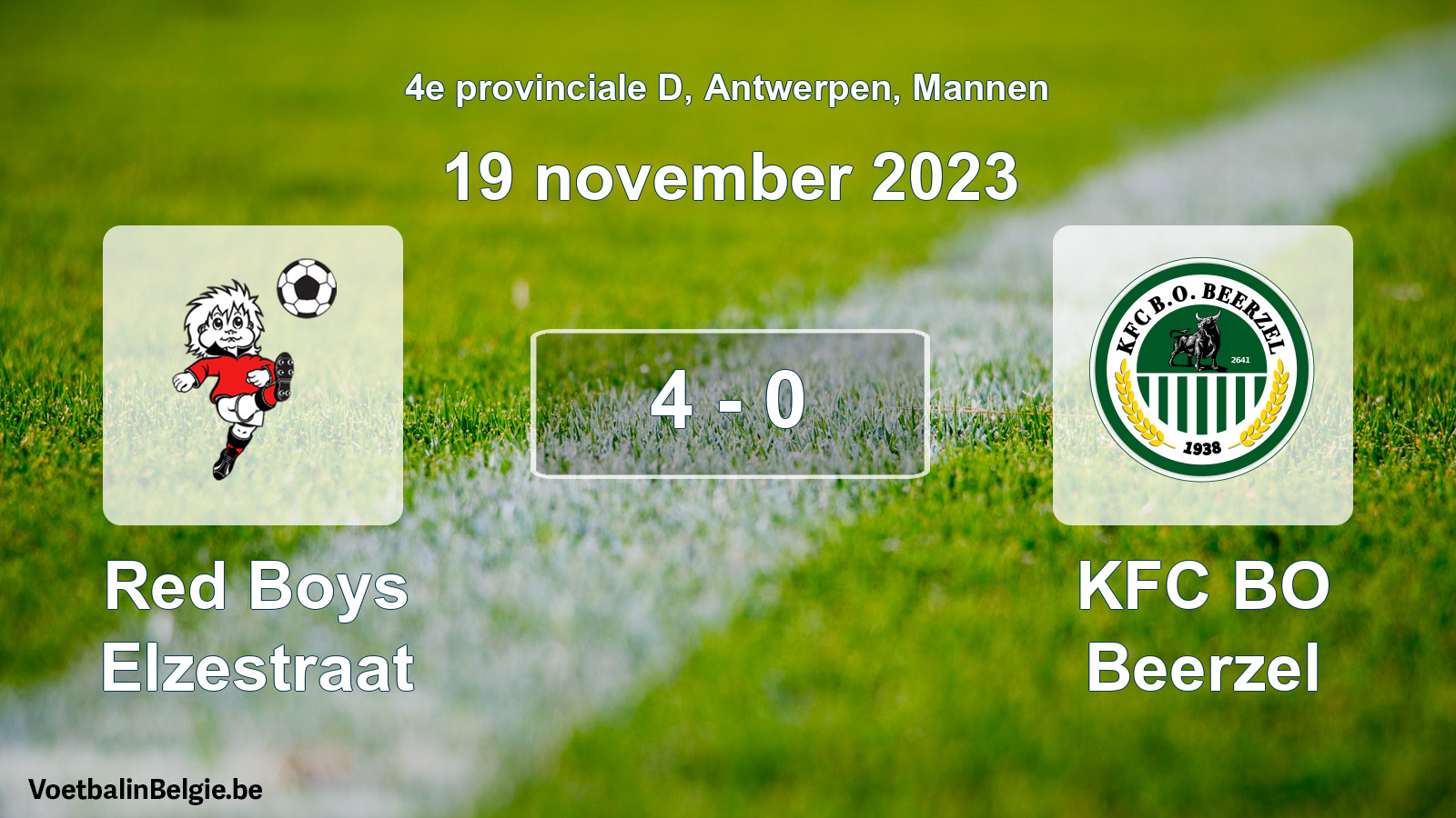 Gespeelde wedstrijd mannenvoetbal: Red Boys Elzestraat - KFC BO Beerzel 4 - 0 (19 november 2023)