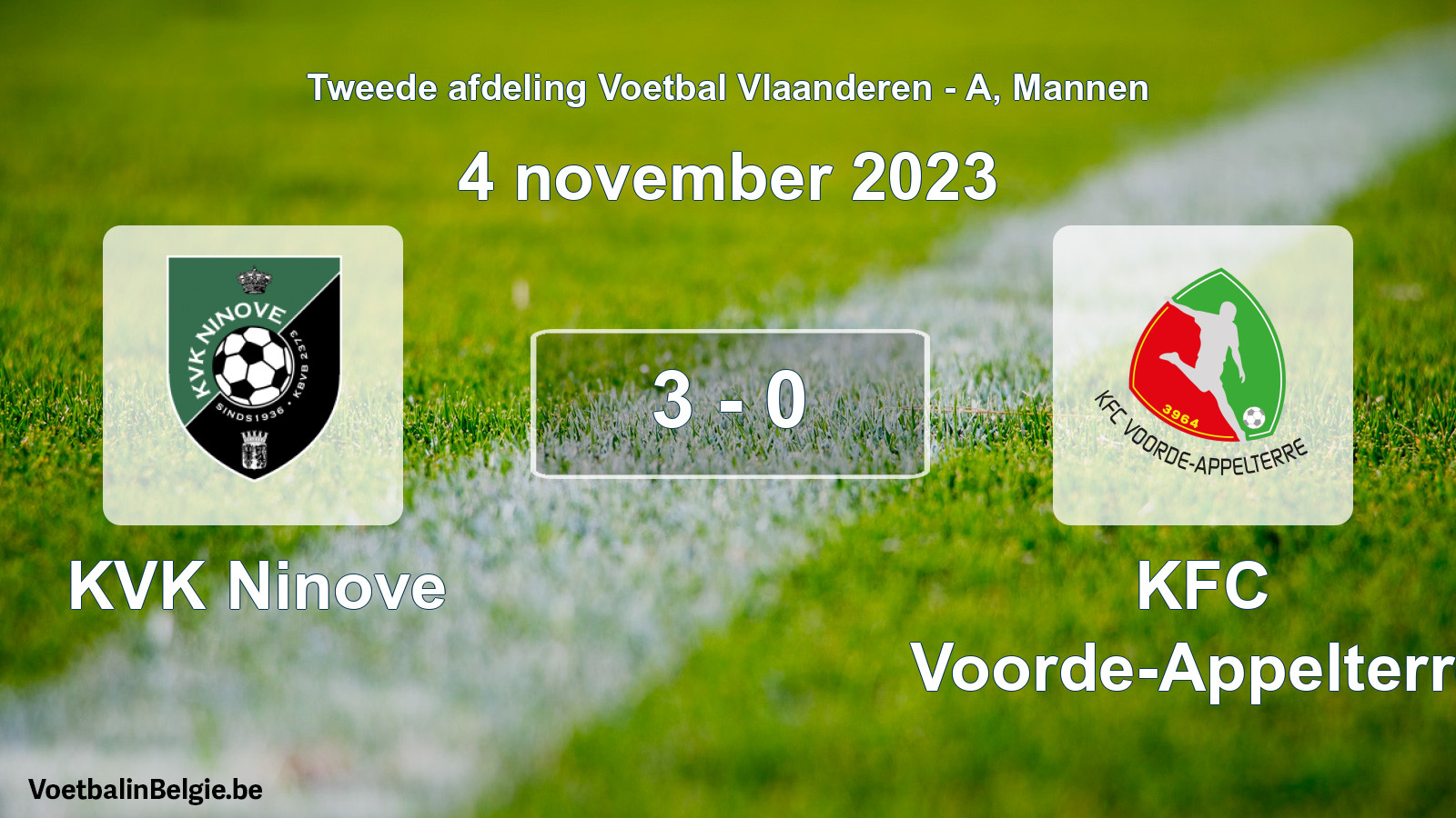 Gespeelde wedstrijd mannenvoetbal: KVK Ninove - KFC Voorde-Appelterre 3 - 0 (4 november 2023)