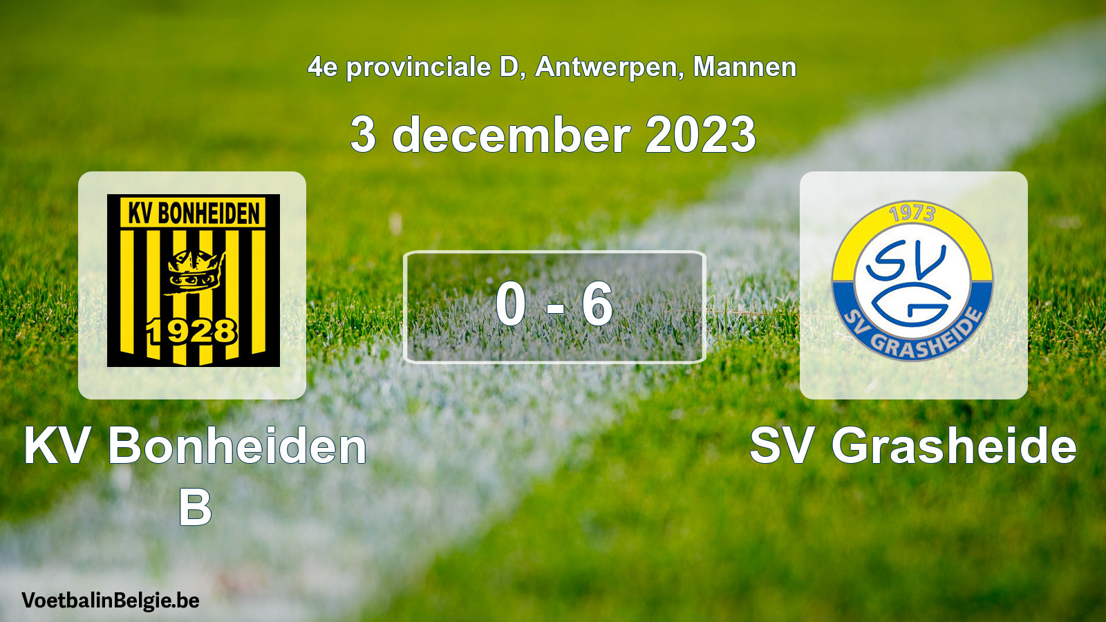 Gespieltes Spiel männer-Fußball: KV Bonheiden B - SV Grasheide 0 - 6 (3 Dezember 2023)