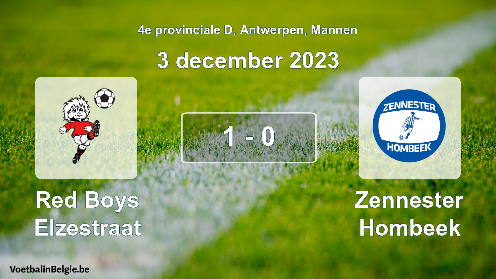 Gespeelde wedstrijd mannenvoetbal: Red Boys Elzestraat - Zennester Hombeek 1 - 0 (3 december 2023)