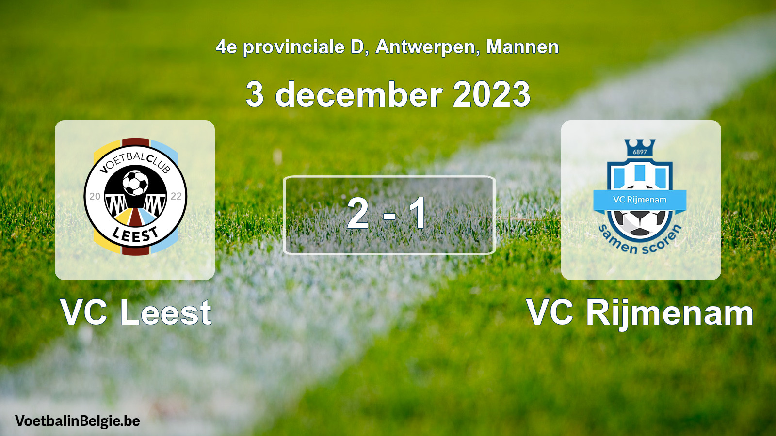 Gespeelde wedstrijd mannenvoetbal: VC Leest - VC Rijmenam 2 - 1 (3 december 2023)