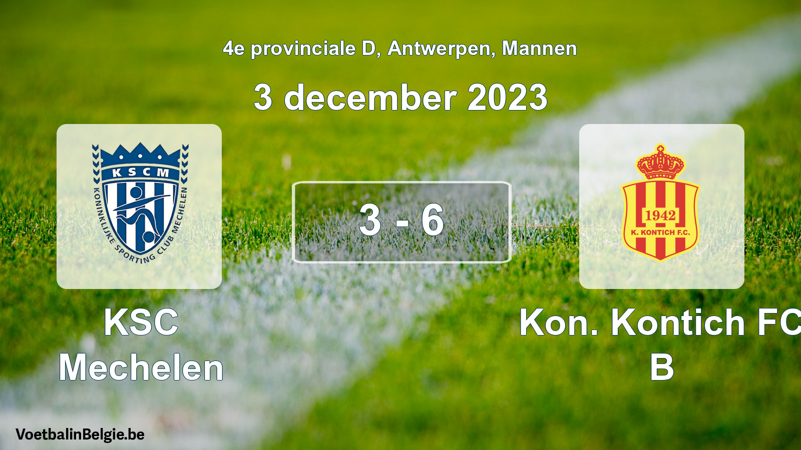 Gespeelde wedstrijd mannenvoetbal: KSC Mechelen - Kon. Kontich FC B 3 - 6 (3 december 2023)