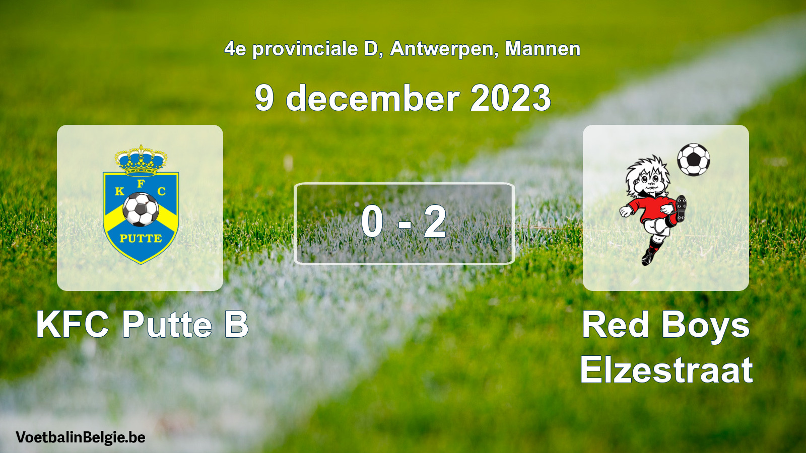 Gespeelde wedstrijd mannenvoetbal: KFC Putte B - Red Boys Elzestraat 0 - 2 (9 december 2023)