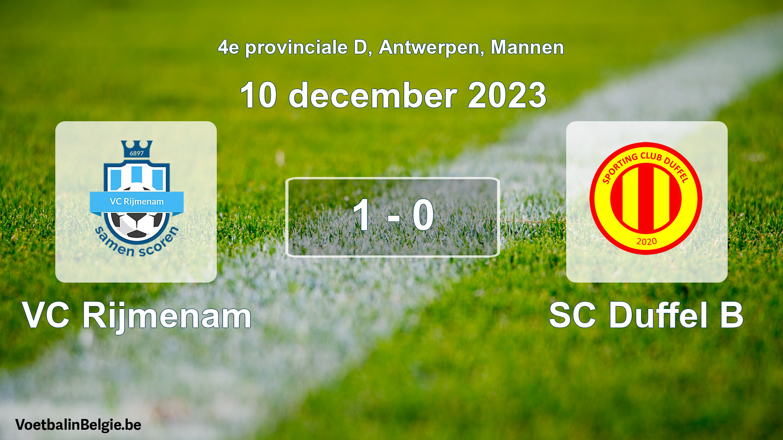 Gespeelde wedstrijd mannenvoetbal: VC Rijmenam - SC Duffel B 1 - 0 (10 december 2023)