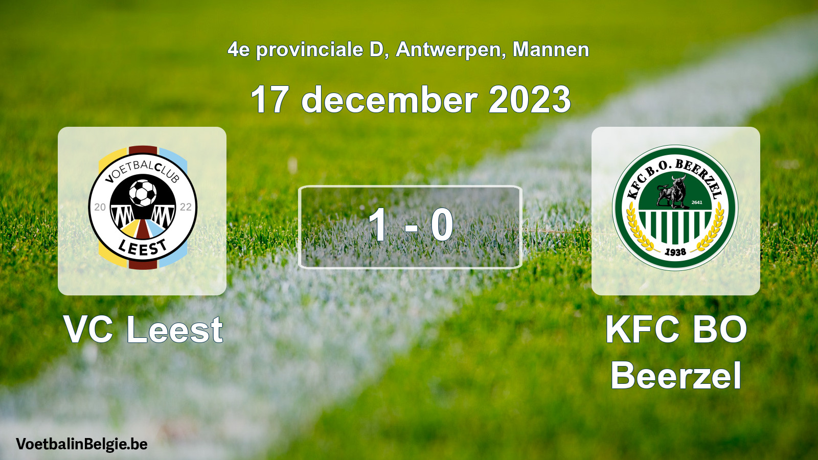 Gespeelde wedstrijd mannenvoetbal: VC Leest - KFC BO Beerzel 1 - 0 (17 december 2023)