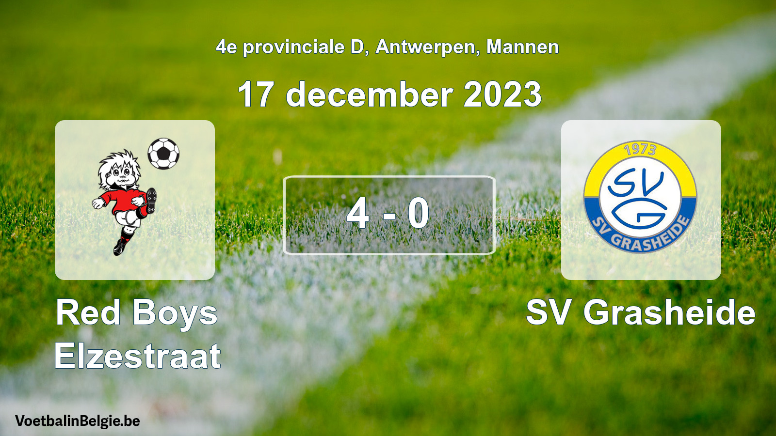 Gespeelde wedstrijd mannenvoetbal: Red Boys Elzestraat - SV Grasheide 4 - 0 (17 december 2023)