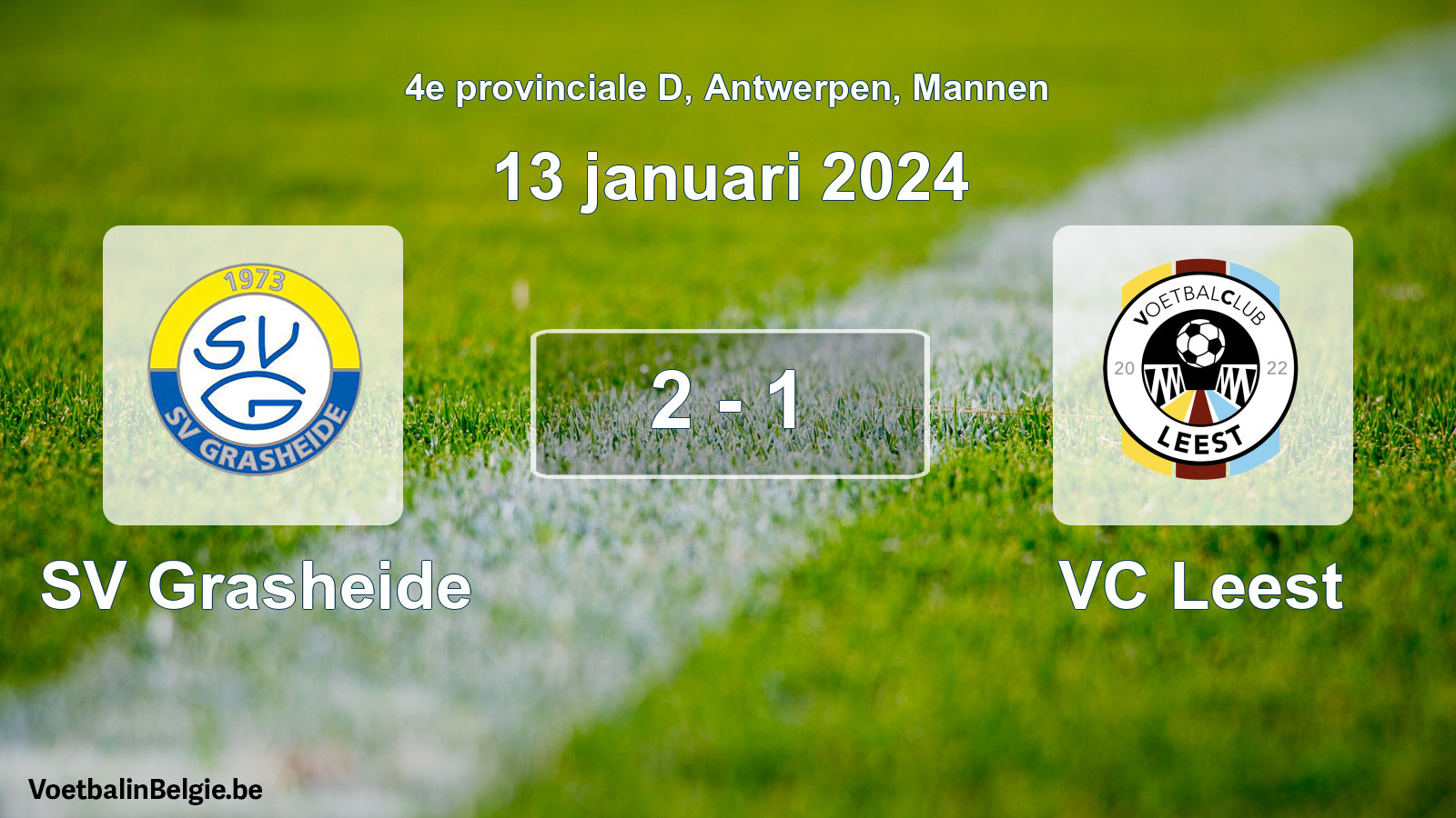 Gespeelde wedstrijd mannenvoetbal: SV Grasheide - VC Leest 2 - 1 (13 januari 2024)