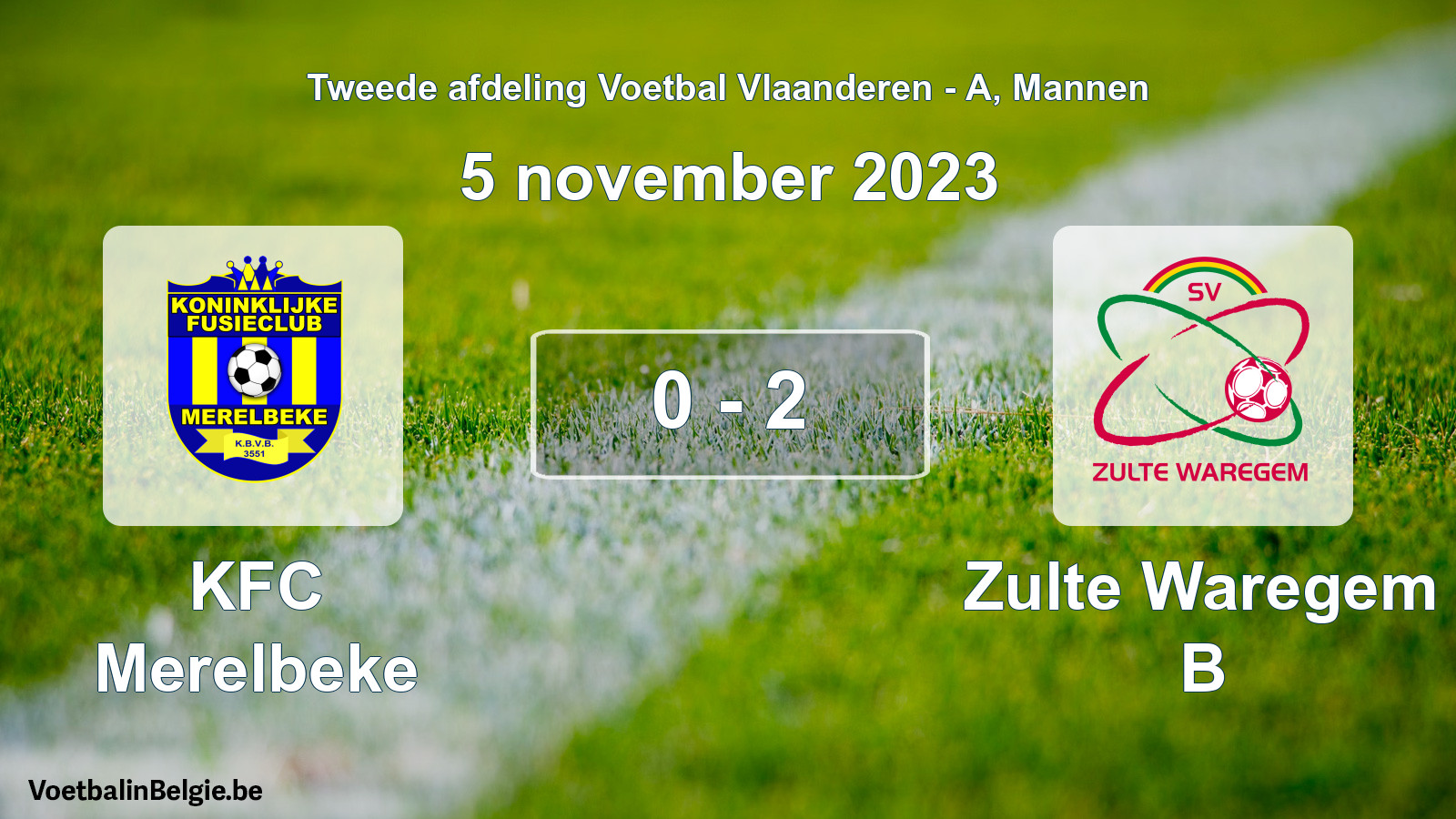 Gespeelde wedstrijd mannenvoetbal: KFC Merelbeke - Zulte Waregem B 0 - 2 (5 november 2023)